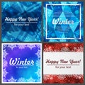 Set of four winter backgrounds. Winter frame with snowflakes. Christmas Greeting Card. New Year background with space Royalty Free Stock Photo