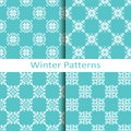 Set of four winter blue geometric patterns