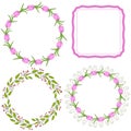 Set of four wreaths - flowers tulips, frames and branches Royalty Free Stock Photo