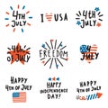 Set of Fourth July badges. Royalty Free Stock Photo