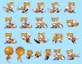 Set of Fox moves, art of Sonic the Hedgehog 3 classic video game, pixel design vector illustration