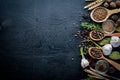 A set of fragrant spices. A mixture of black and red pepper, coriander, paprika Royalty Free Stock Photo