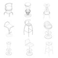 Set with frame chairs and armchairs isolated on white background. 3D. Isometric view. Vector illustration Royalty Free Stock Photo