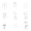 Set with frame chairs and armchairs isolated on white background. 3D. Isometric view. Vector illustration Royalty Free Stock Photo