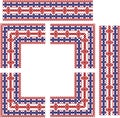 Set of frame elements for russian, ukrainian and scandinavian national knit styled border, red and blue colors