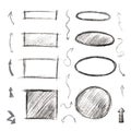 Set of frames, arrows and symbols drawn with a pencil. Black and Royalty Free Stock Photo
