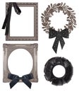 Set of frames with black mourning ribbon for paintings, mirrors or photo isolated on white background