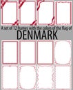 Set of 12 frames with the colors of the flag of Denmark