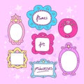 Hand drawn frames in cartoon style for little girls Royalty Free Stock Photo