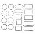 Set of frames: rectangles, squares, circles, ellipses. Hand drawn style, doodle, sketch, vector illustration. Royalty Free Stock Photo