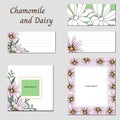 Set of frames for text with african daisies. Floral banners, business cards and tags for your design