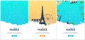 Set of France and Paris travel banners. With flat and doodle elements. Doodles background. Vector illustration. Royalty Free Stock Photo