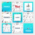 Set of France and Paris travel banners. With flat and doodle elements. Doodles background. Vector illustration. Royalty Free Stock Photo