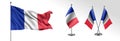 Set of France waving flag on isolated background vector illustration Royalty Free Stock Photo