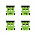 Set of frankenstein facial emotions. Vector illustration in cartoon style