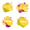 Set of frash and smoothie vector label. Bright and shine stickers, labels, tags and banners for smoothie. For badges of fresh