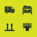 Set Free delivery service, Scanner scanning bar code, This side up and Warehouse icon. Vector Royalty Free Stock Photo