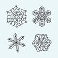 Set of 4 hand drawing Snowflakes element. Transporent with black contur