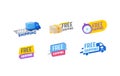 Set Free Shipping Icons or Emblems, Delivery Service, Fast Cargo Transportation to Customer. Freight Logistics Badges Royalty Free Stock Photo