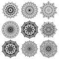 Set freehand ethnic Oriental patterns. Collection of vector mandalas for coloring