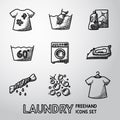 Set of freehand Laundry icons with - clean and
