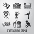 Set of freehand Theatre icons - masks, theater