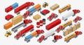 Set of freight trucks and goods