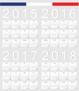 Set of French 2015, 2016, 2017, 2018 calendars Royalty Free Stock Photo