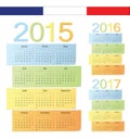Set of French 2015, 2016, 2017 color vector calendars