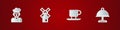 Set French man, Windmill, Coffee cup and Covered with tray icon. Vector Royalty Free Stock Photo