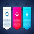 Set French press, Handbag and Bottles of wine. Business infographic template. Vector