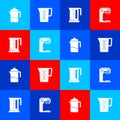 Set French press, Jug glass with water, Electric kettle and Coffee machine icon. Vector