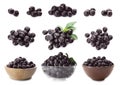 Set of fresh acai berries on background