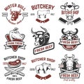 Set of fresh beef labels isolated on white background. Butcher s