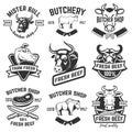 Set of fresh beef labels isolated on white background. Design elements for poster, t-shirt. Vector illustration. Royalty Free Stock Photo