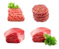 Set of Fresh beef slab with dill , ground beef Royalty Free Stock Photo