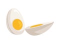 Set of fresh boiled eggs including slices, half cut pieces in flat style. Simple easy breakfast. Cooked food icon