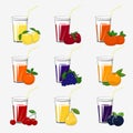 Set of Fresh Citrus Fruit and Berries Juices Royalty Free Stock Photo