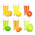 Set of fresh citrus juices.