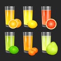 Set of fresh citrus juices. Royalty Free Stock Photo