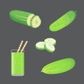 Set fresh cucumber, sliced and vector illustration