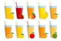 Set of fresh fruit juices and cocktails, fruit smoothie Royalty Free Stock Photo