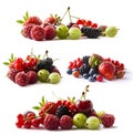 Set of fresh fruits and berries. Fruits and berries isolated on white background. Ripe currants, raspberries, cherries, strawberri Royalty Free Stock Photo