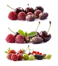 Set of fresh fruits and berries. Fruits and berries isolated on white background. Ripe currants, raspberries, cherries, strawberri Royalty Free Stock Photo