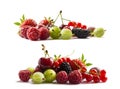 Set of fresh fruits and berries. Fruits and berries isolated on white background. Ripe currants, raspberries, cherries, strawberri Royalty Free Stock Photo