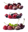 Set of fresh fruits and berries. Fruits and berries isolated on white background. Ripe currants, raspberries, cherries, strawberri Royalty Free Stock Photo