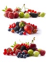Set of fresh fruits and berries isolated a white background. Ripe currants, raspberries, cherries, strawberries, gooseberries, mul Royalty Free Stock Photo