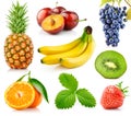 Set fresh fruits with green leaves Royalty Free Stock Photo