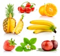 Set fresh fruits with green leaves Royalty Free Stock Photo