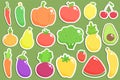 Set of fresh healthy vegetables, fruits and berries stickers Royalty Free Stock Photo